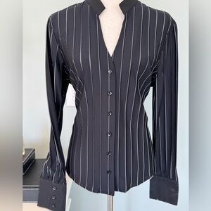 Valerie Stevens Black Pinstripe Button Down Shirt Women’s SZ L